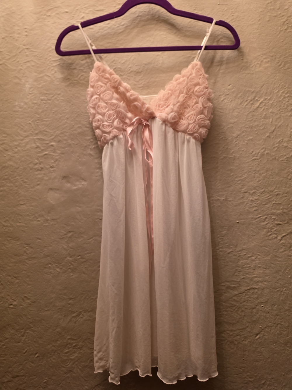 La Vie en Rose Pink Rosette Babydoll Nightgown Slip Dress S - Picture 4 of 10